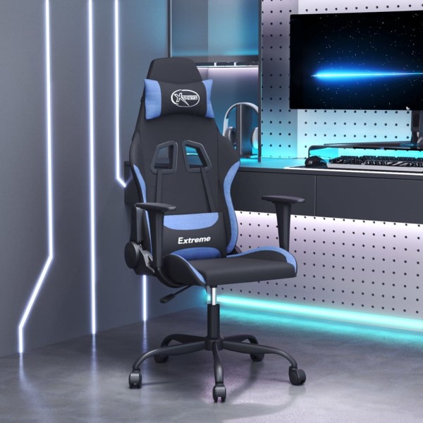 Massage gaming chair, black and blue, fabric