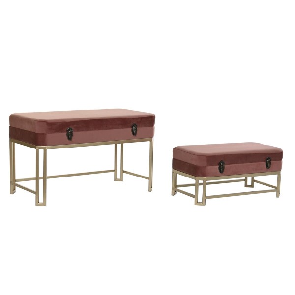 Bench DKD Home Decor Pink Golden Metal Velvet (80 x 40 x 47 cm)