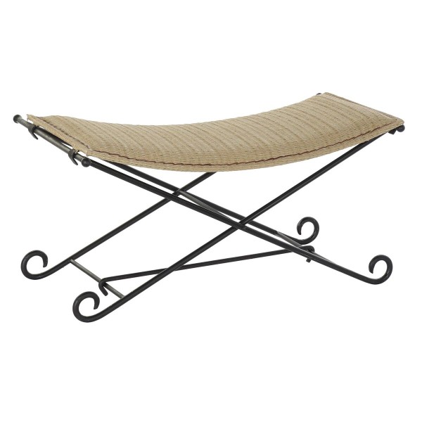 Bench DKD Home Decor Black Metal Light brown Rattan (94 x 49 x 44 cm)