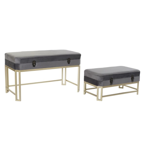 Bench DKD Home Decor Grey Golden Metal Velvet (80 x 40 x 47 cm)