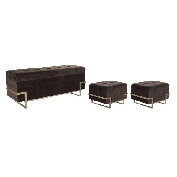 Bench DKD Home Decor Golden Metal Brown Velvet (120 x 42 x 48 cm)