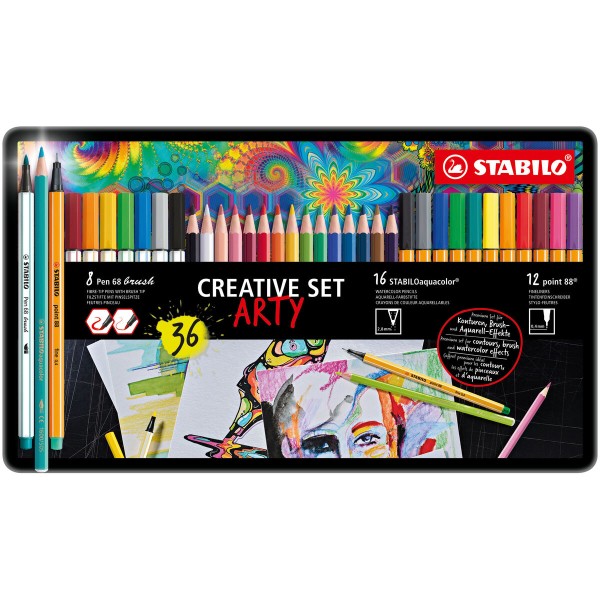 Flomasteru Komplekts Stabilo Point 88 - Pen 68 Brusht - Aquacolor Daudzkrāsains