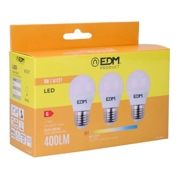 3 LED spuldžu komplekts EDM 98201 G 35 W 5 W 50 W E27 3200 Lm Ø 4,5 x 8 cm (3200 K)