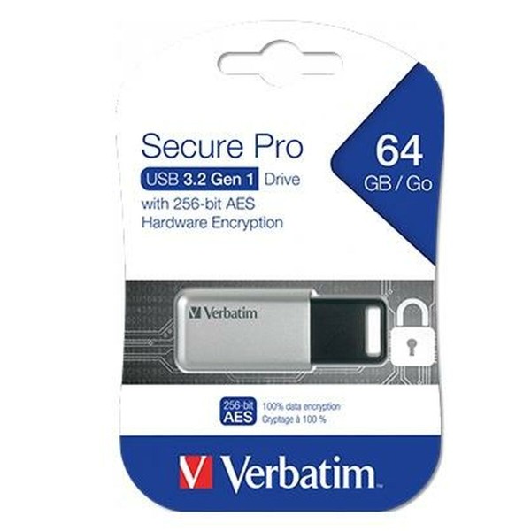 USB Zibatmiņa Verbatim Secure Pro Melns Melns/Pelēks 64 GB