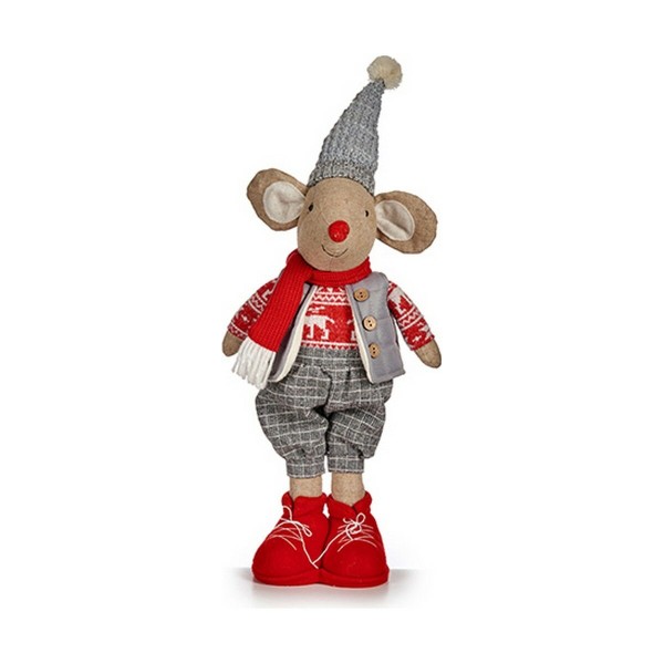 Decorative Figure Mouse Christmas 48 cm White Red Grey Cream