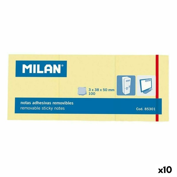 Kleepuvad Märkmepaberid Milan 3 in 1 Kollane 38 x 50 mm (10 Ühikut)