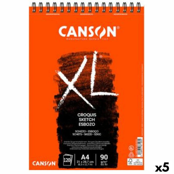 Блокнот Canson XL Esboso 20 Листья Белый Натуральный A4 5 штук 90 g/m²