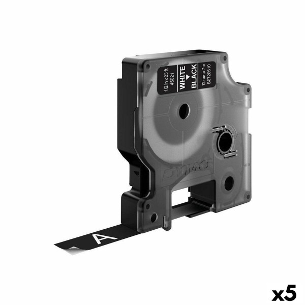 Laminēta lente iekārtu marķēšanai Dymo D1 45021 12 mm LabelManager™ Balts Melns (5 gb.)