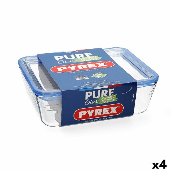 hermeetiline lõunasöögi karp Pyrex Pure Glass Läbipaistev Klaas (2,6 L) (4 Ühikut)