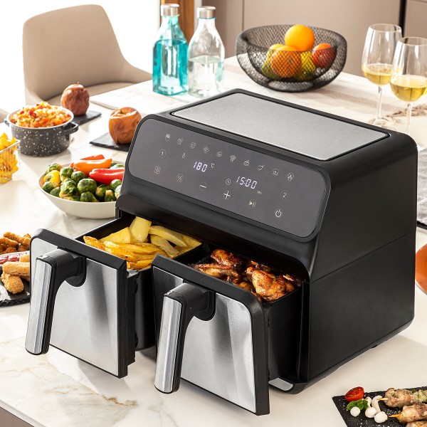 Airfryer InnovaGoods Fryinn Double 8000 Musta 3400 W 8 L Ruostumaton teräs