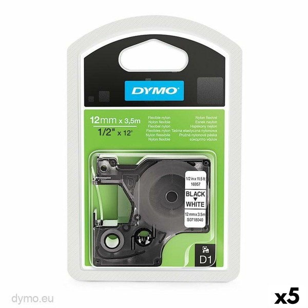 Lämmönsiirtonauha Dymo Valkoinen Musta 12 x 3,5 mm (5 osaa)