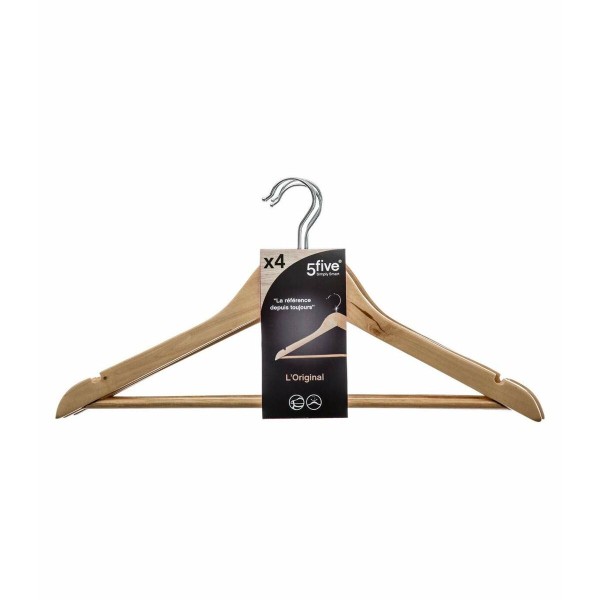 Set of Clothes Hangers 5five Simply Smart Brown Natural Wood 44 x 23 cm (4 Units)