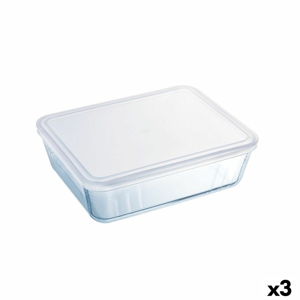 Nelinurkne Kaanega Lõunasöögikarp Pyrex Cook&freeze 28 x 23 x 10 cm 4,2 L Läbipaistev Klaas Silikoon (3 Ühikut)