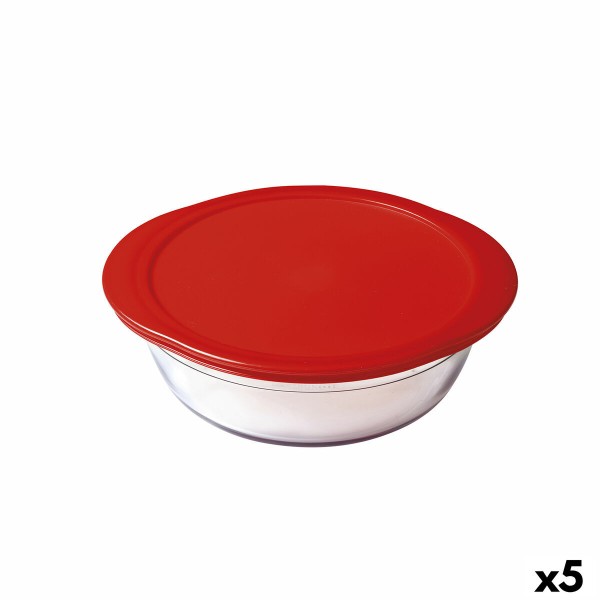 Apaļa Pusdienu Kastīte ar Vāku Ô Cuisine Cook & Store 21 x 21 x 7 cm Sarkans 1,1 L Silikona Stikls (5 gb.)