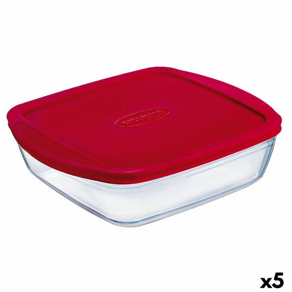 Stačiakampė priešpiečių dėžutė su dangteliu Ô Cuisine Cook&store Ocu Raudona 2,5 L 28 x 20 x 8 cm Silikoninis stiklas (5 vnt.)