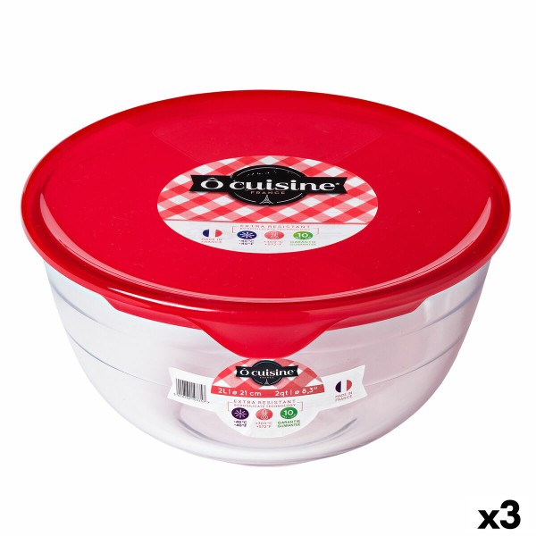 Pyöreä eväsrasia kannella Ô Cuisine Prep&store Ocu Punainen 1 L 17 x 17 x 9 cm Lasi (3 osaa)