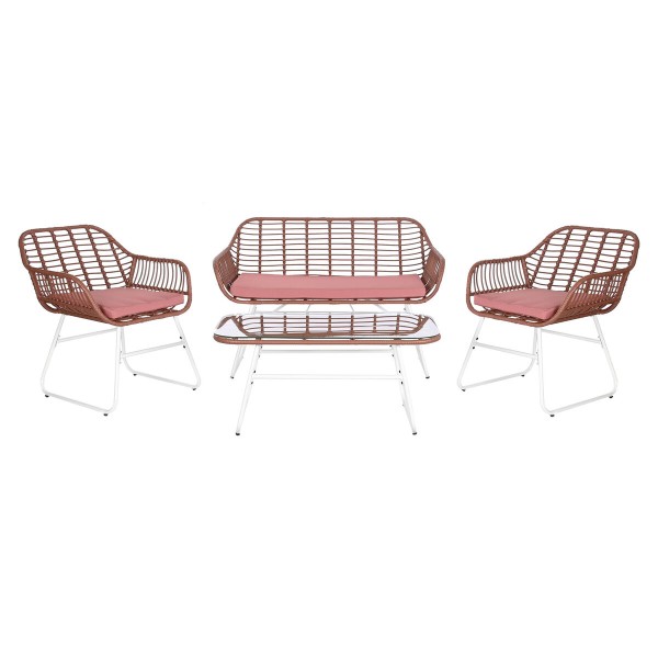 Table Set with 3 Armchairs DKD Home Decor 124 x 74 x 84 cm Metal synthetic rattan