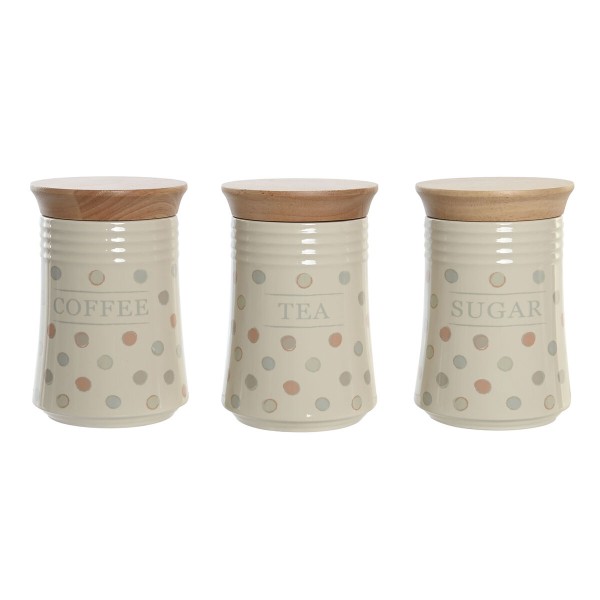 Tin DKD Home Decor Beige Bamboo Stoneware Polka dots 10 x 10 x 16 cm (3 Units)