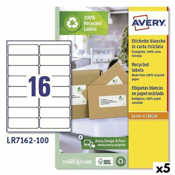 Printera birkas Avery LR7162 Balts 100 Loksnes 99,1 x 33,9 mm (5 gb.)