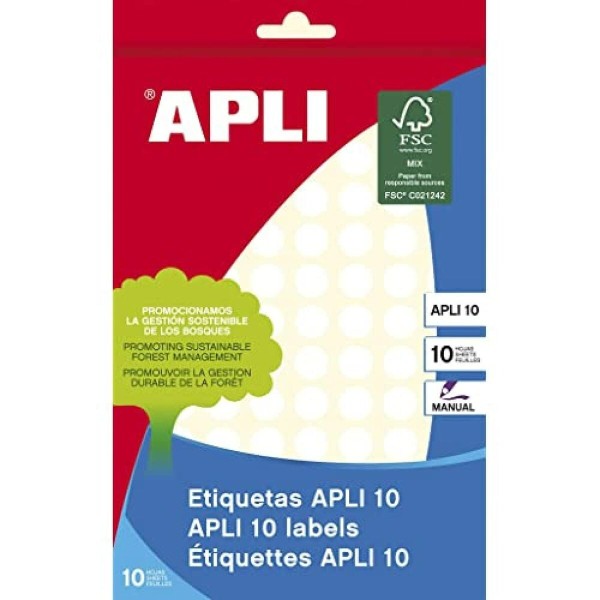 Lipnios etiketės Apli Balta 10 Paklodės Ø 1 cm (10 vnt.)