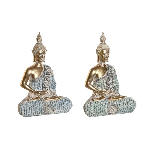 Dekoratiivkuju DKD Home Decor 18,6 x 9,7 x 27 cm Sinine Buddha Türkiissinine Idamaine Triibuline (2 Ühikut)