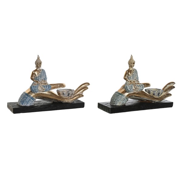 Dekoratiivkuju DKD Home Decor 25,7 x 8 x 16 cm Sinine Buddha Türkiissinine Idamaine Triibuline (2 Ühikut)