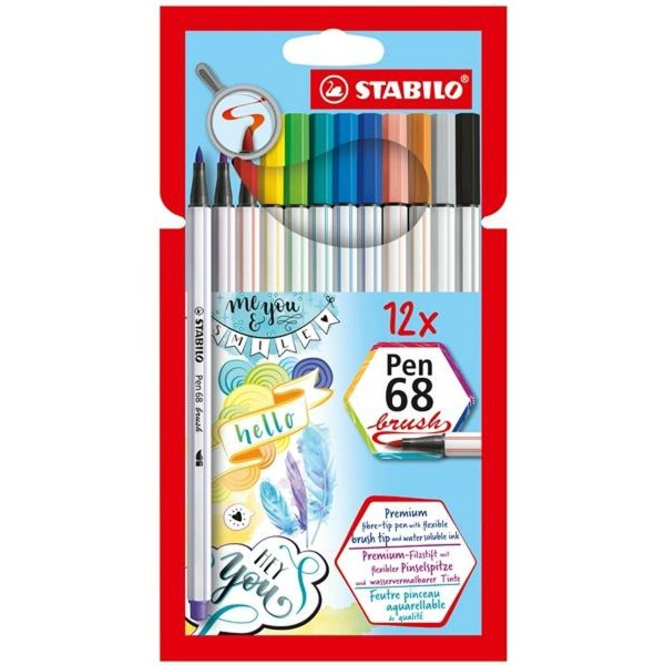 Žymeklių rinkinys Stabilo Pen 68 Brush 12 Dalys Spalvotas