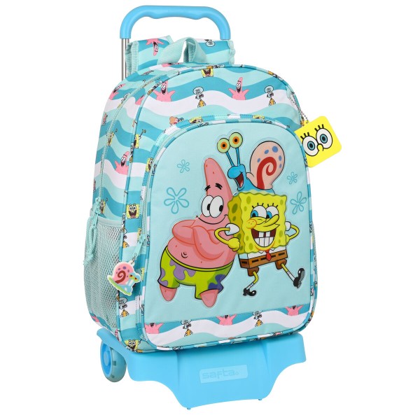 Skolas mugursoma ar riteņiem Spongebob Stay positive Zils Balts (33 x 42 x 14 cm)