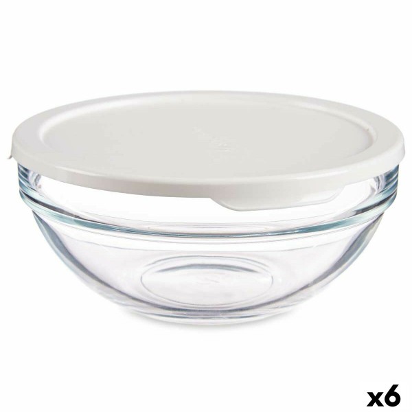 Pyöreä eväsrasia kannella Pasabahce Chefs Valkoinen 595 ml 14 x 6,3 x 14 cm (6 osaa)
