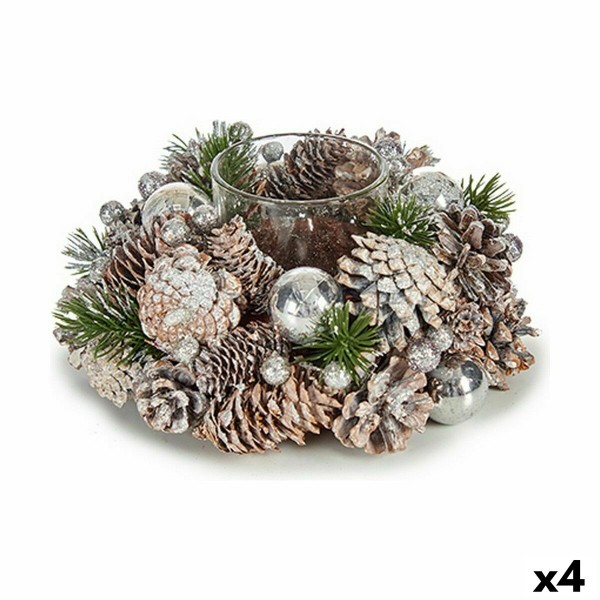 Joulu kynttilänjalka Valkoinen Läpinäkyvä Hopeinen Lasi Muovinen 19 x 9 x 19 cm (4 osaa)