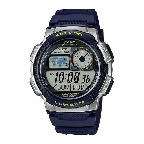 Meeste Kell Casio WORLD TIME ILLUMINATOR - 5 ALARMS, 10 YEAR BATTERY Must Hall (Ø 40 mm) (Ø 43 mm)