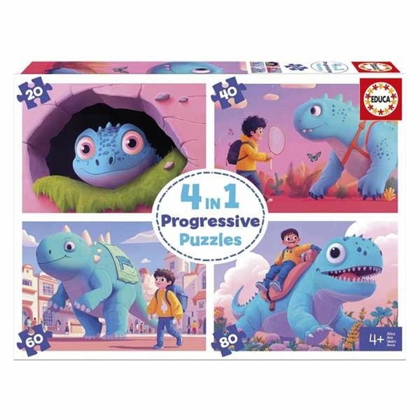 4 Pužļu Komplekts Educa Friendly Dinosaurs
