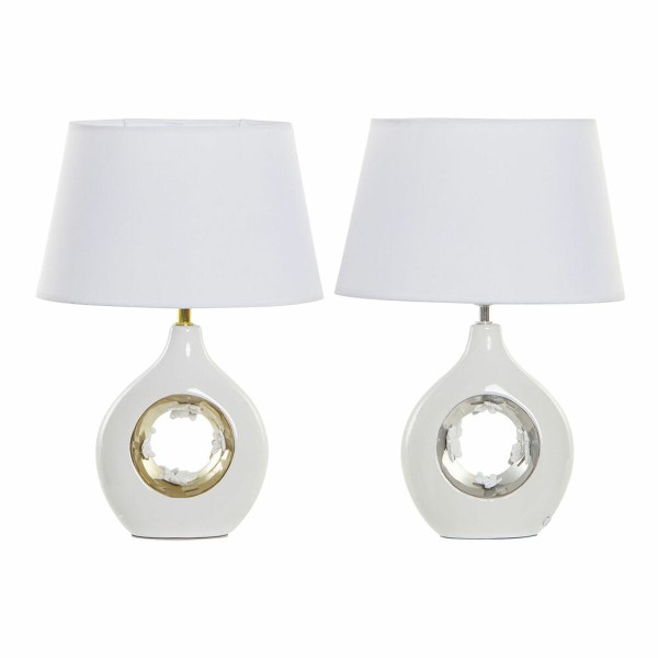 Desk lamp DKD Home Decor White Silver Polyester Porcelain 220 V Golden 50 W (2 pcs) (31 x 21 x 45 cm)