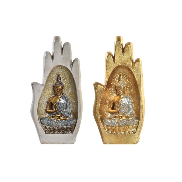 Dekoratīvās figūriņas DKD Home Decor Pelēks Bronza Buda Sveķi (10 x 7,2 x 20,9 cm) (2 gb.)