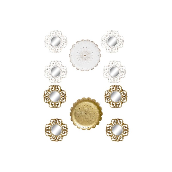 Peeglikomplekt DKD Home Decor Kristall Kuldne Valge PP 2 Ühikut Kaasaegne Triibuline (35 x 2 x 35 cm)