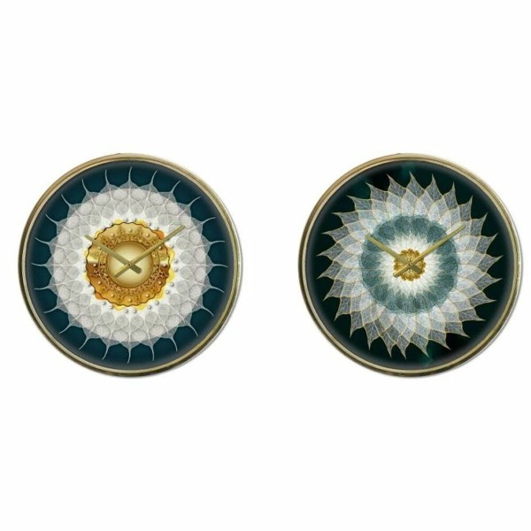 Sienas pulkstenis DKD Home Decor Stikls Bronza Tirkīzs Dzelzs Moderns (2 gb.) (40 x 6 x 40 cm)