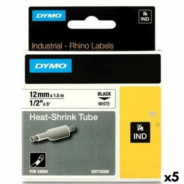 Lamineeritud Lint Sildimasinatele Rhino Dymo ID1-12 Valge Must 12 x 1,5 mm (5 Ühikut)