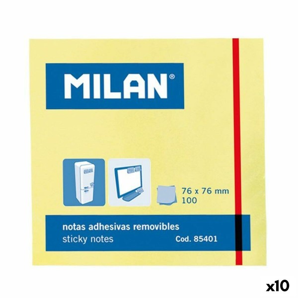 Kleepuvad Märkmepaberid Milan Kollane Valge 76 x 76 mm (10 Ühikut)