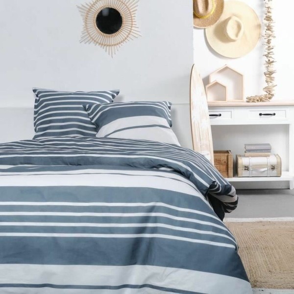 Duvet cover set TODAY Blue White 240 x 200 cm Striped