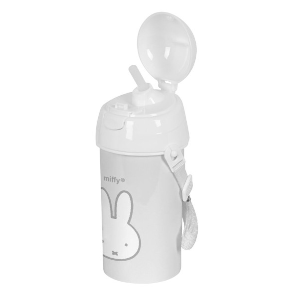 Pudele ar Vāciņu un Salmiņu Miffy Niebla Pelēks PVC 500 ml