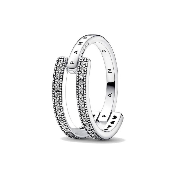 Moteriški žiedas Pandora SIGNATURE LOGO & PAVE DOUBLE BAND - RING - SIZE 54