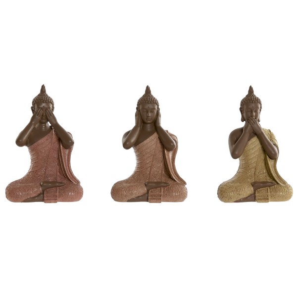 Koristehahmo Home ESPRIT Oranssi Koralli Lime väri Hartsi Buddha Itämainen 9 x 6 x 13 cm (3 osaa)