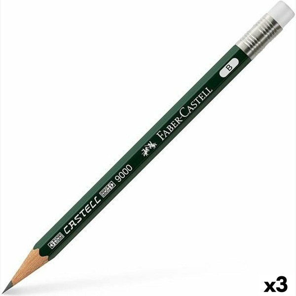 Карандаш с ластиком Faber-Castell 9000 B шестиугольный B (3 штук)
