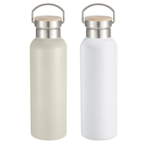 Ūdens pudele Home ESPRIT Balts Bēšs Dabisks Bambuss Nerūsējošais tērauds 500 ml (2 gb.)
