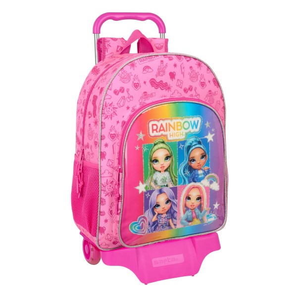 School Rucksack with Wheels Rainbow High Shine Multicolour 33 x 42 x 14 cm