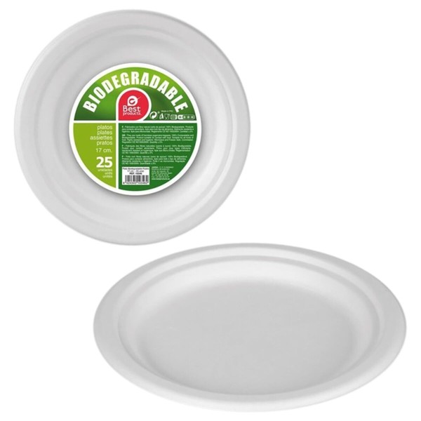 Plokštelių rinkinys Best Products Green Cukranendrės Ø 17 cm Balta Biologiškai skaidomas Vienkartinis 25 vnt.