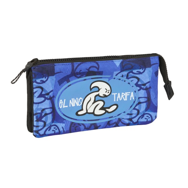 Kolme tõmblukuga pliiatsikarp El Niño Roller Sinine Must 22 x 12 x 3 cm