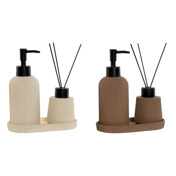 Vonios rinkinys Home ESPRIT Kreminė Degtas molis ABS Dolomite 17 x 9 x 2 cm 3 Dalys (2 vnt.)